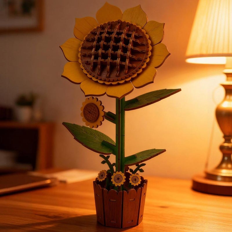 3D Flower Wooden Puzzles for Adults,DIY Wooden Flowers Model Kit Building Set Crafts for Adults to Build,Home Decoration and Valentine's Day Toy Gift Set for Women Mom Christmas,Birthday,Valentine's - Image 2